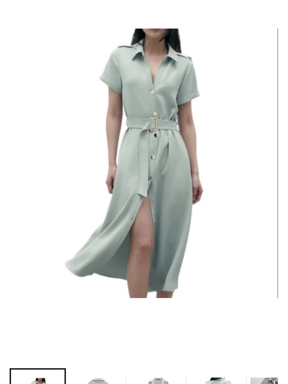Zara Mint Green Button-Front Midi Shirt Dress